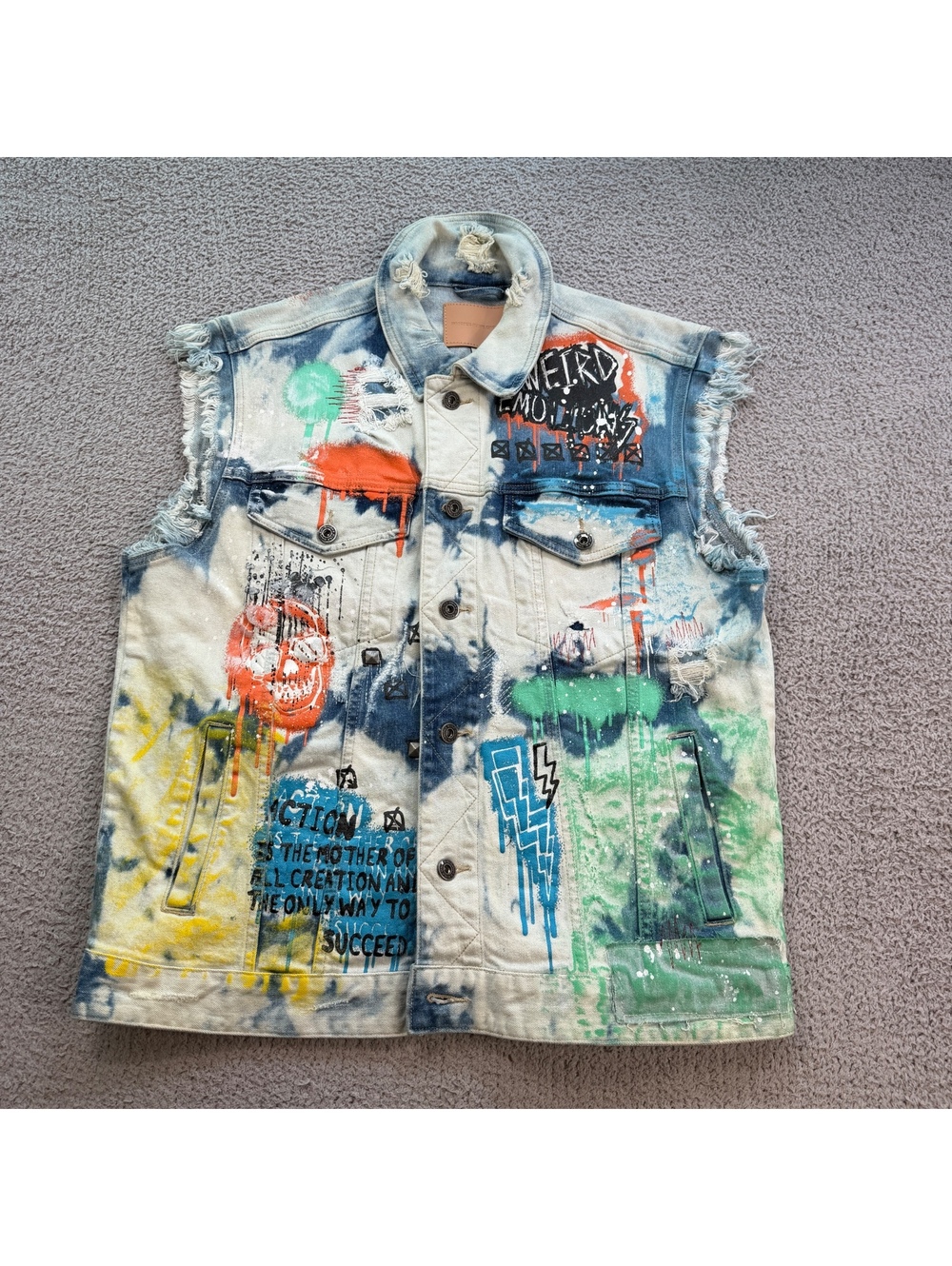 Smoke Rise DNM Co XL Graffiti Distressed Denim Vest Skull Painted Streetwear